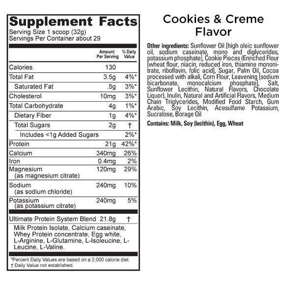 UMP Protein Nutrition & Ingredients Cookies & Creme Flavor