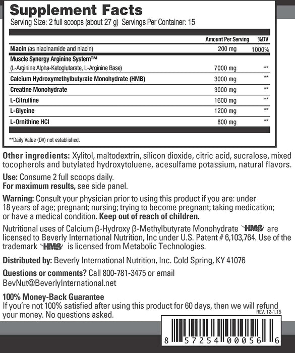 Beverly International Muscle Synergy Nutritional Info