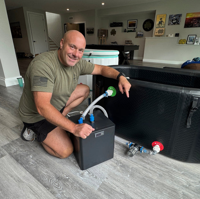 Rick Lohre sets up DIY Cold Plunge Plumbing Filtration and Chiller with inflatable Drop Stitch Tub