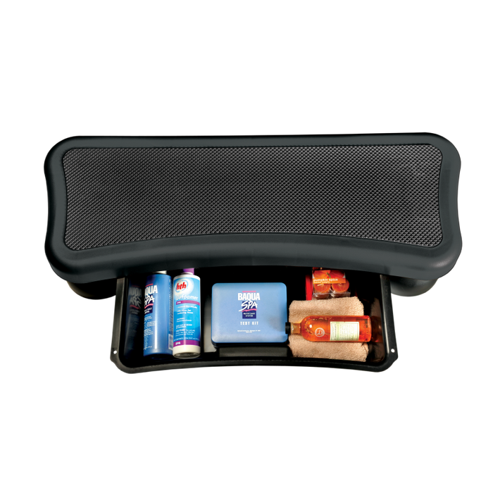 ModPlunge Step with Drawer showing open storage compartment for cold plunge accessories.