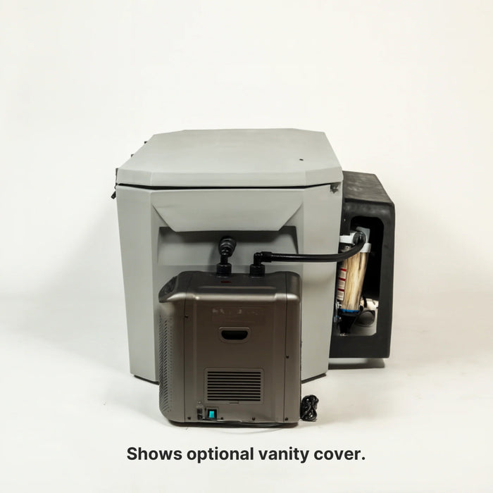 Modtub cold plunge system with integrated chiller and optional vanity cover installed