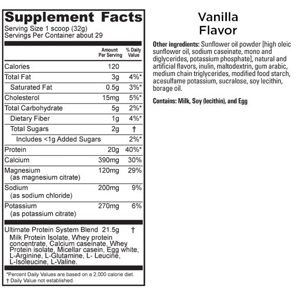 UMP Protein Nutrition & Ingredients Vanilla Flavor