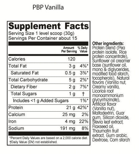 Beverly International PBP (PLANT BASED PROTEIN) Nutritional Info