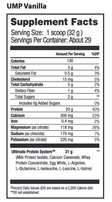UMP Protein Vanilla - Beverly International Ultimate Muscle Protein Vanilla Nutrition Info